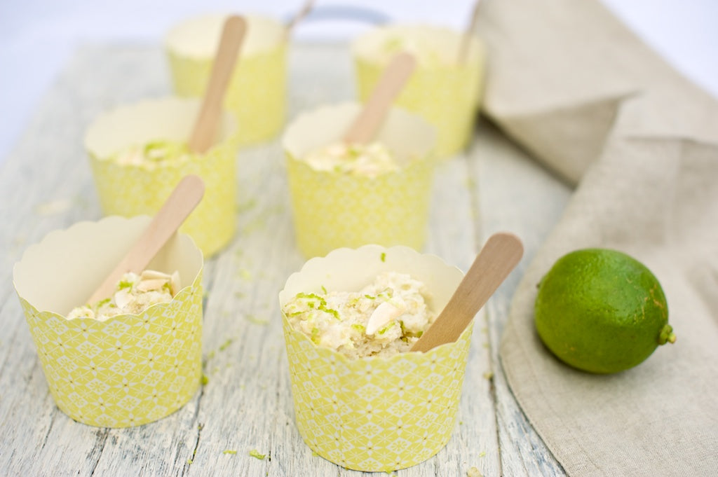 cups of lime and quinoa ice cream