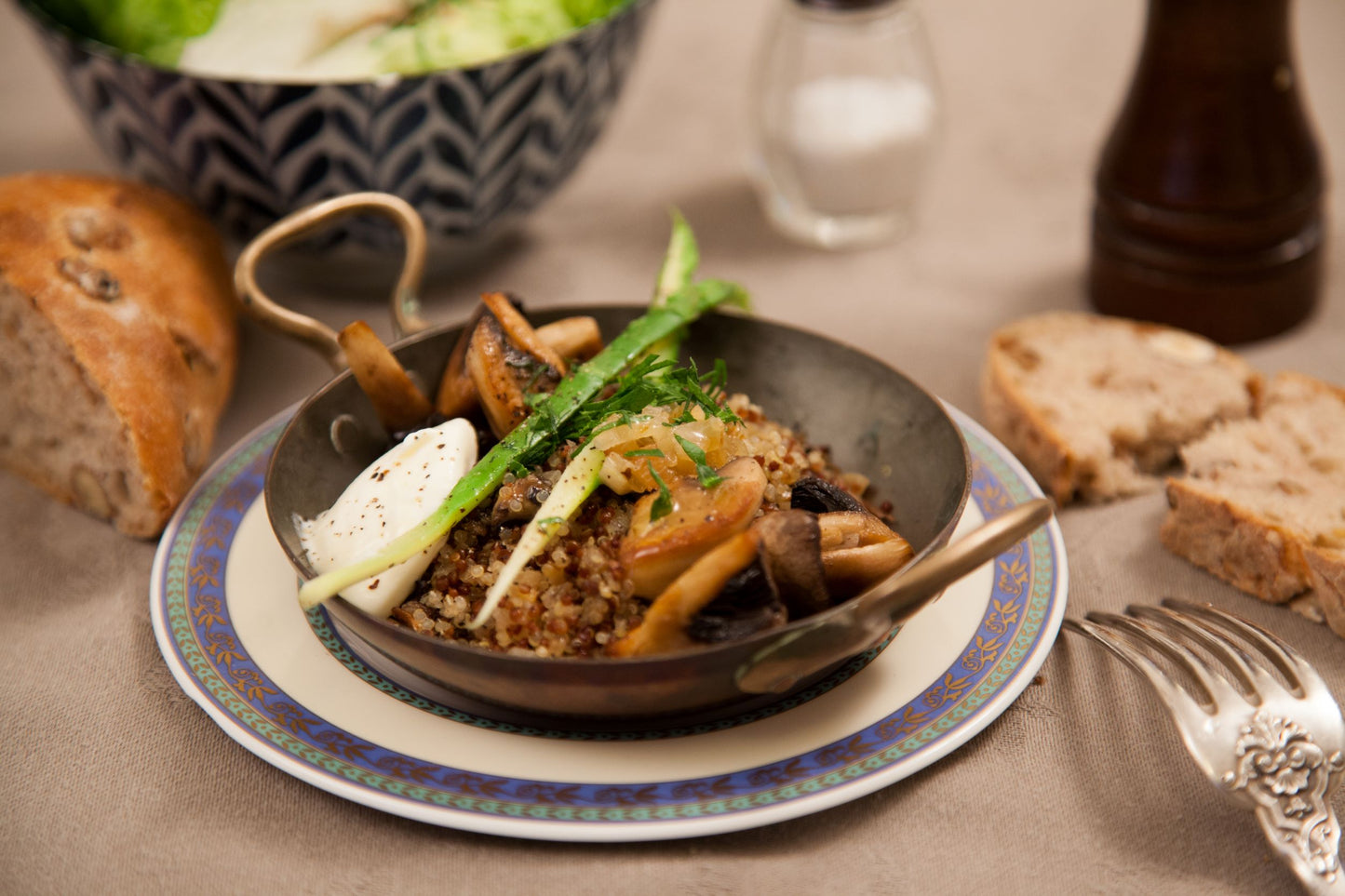 Pan of quinoa and mushrooms