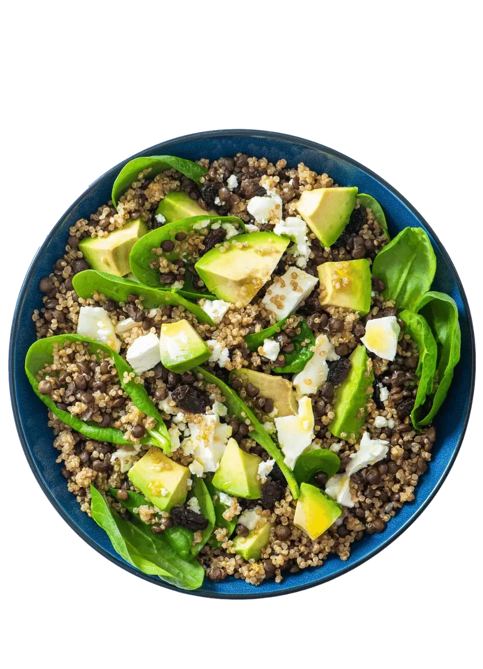 bowl of quinoa, feta and avocado salad