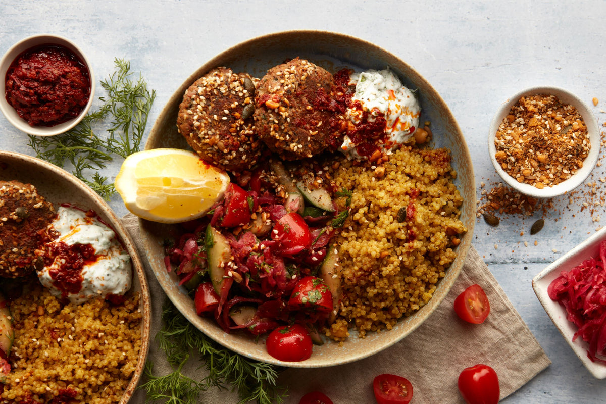 Middle Eastern Patties with Mint Yoghurt & Quinoa Quinola