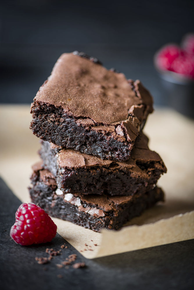 stack of chocolate and quinoa brownies