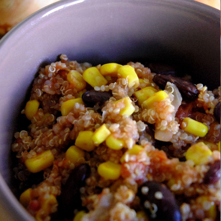 Bowl of quinoa with sweetcorn and black beans