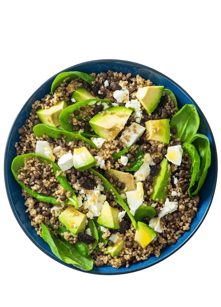 bowl of quinoa, feta and avocado salad 