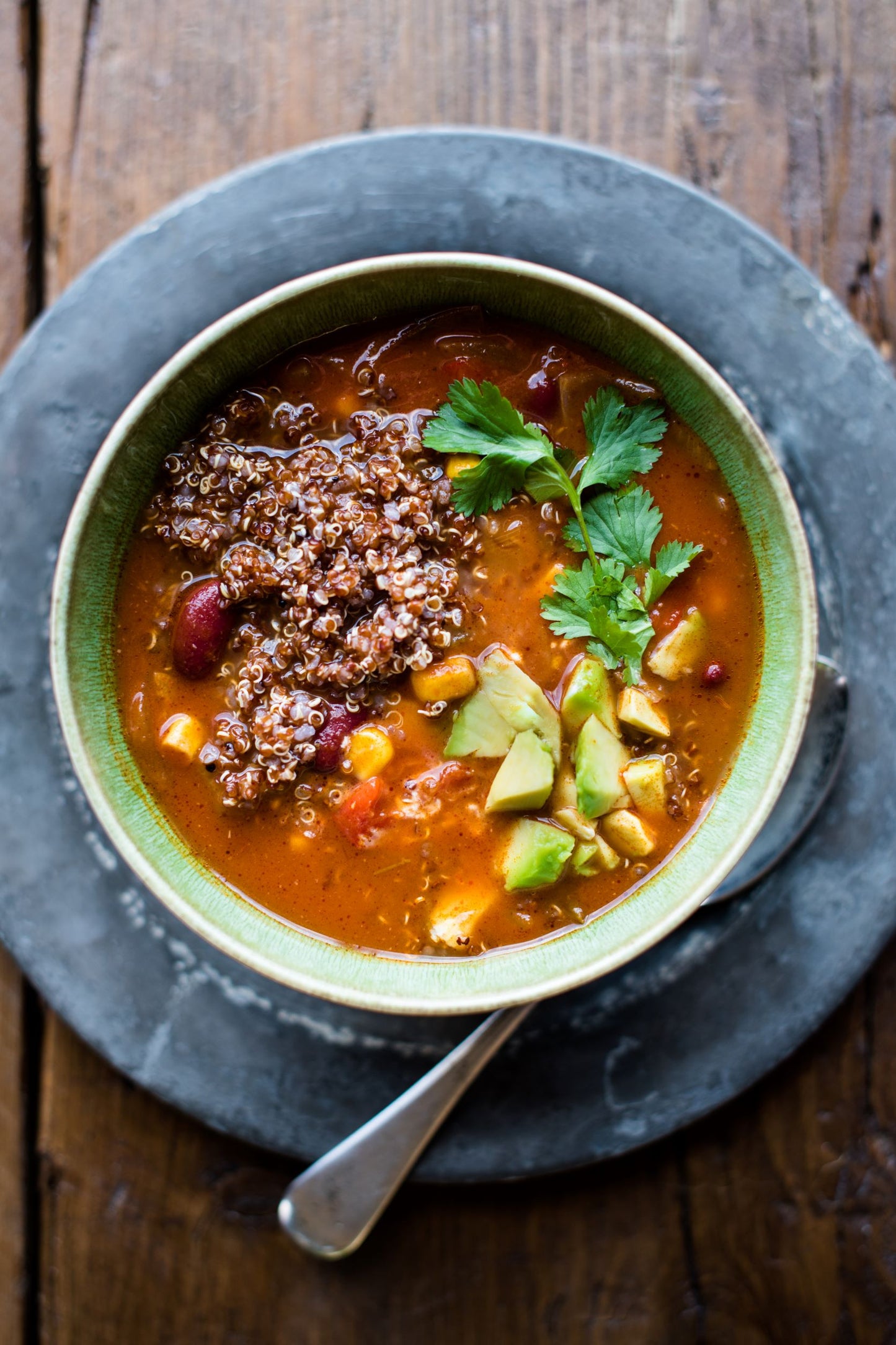 Bowl of Mexican flavoured soup with quinoa